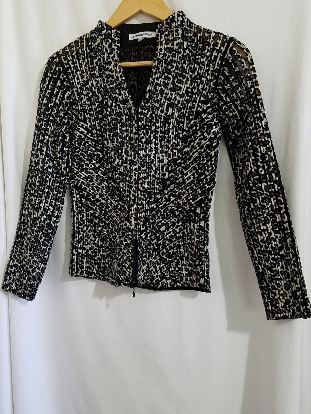 Alexandra Rosati Leopard Mesh Cutout Zip Jacket Black 4